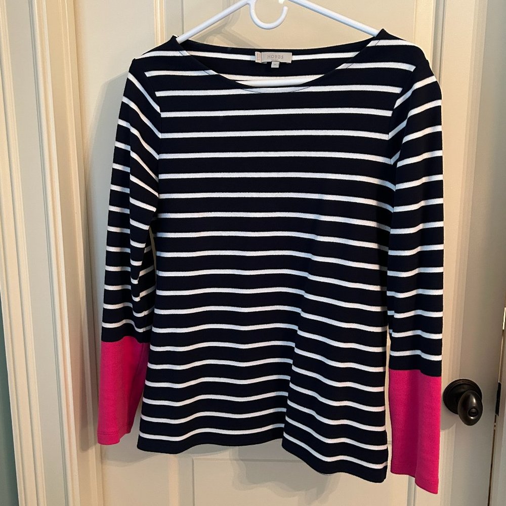 Hobbs Long Sleeve Navy/White/Pink Stripped Shirt